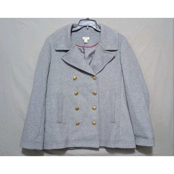 J.CREW WOOL BLEND GRAY PEACOAT JACKET COAT SIZE 16 Gold Buttons Preppy Cozy - Picture 1 of 6